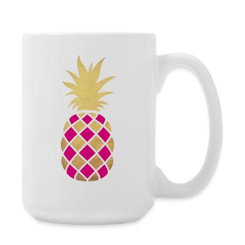 Pineapple Pattern Gold Plaid Summer Exotic - Large Mug 440 ml - white - Right
