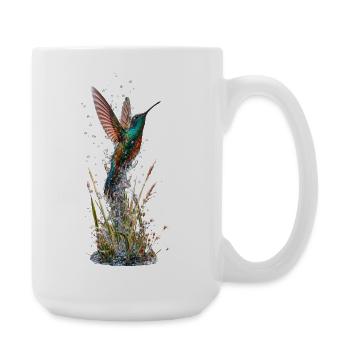 Glowing hummingbird and water splashes - Large Mug 440 ml - white - Right