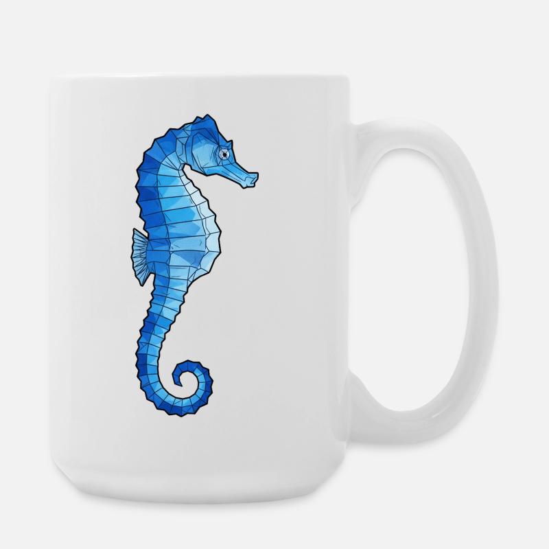 Blaues Polygon-Seepferdchen - Große Tasse 440 ml - Weiß