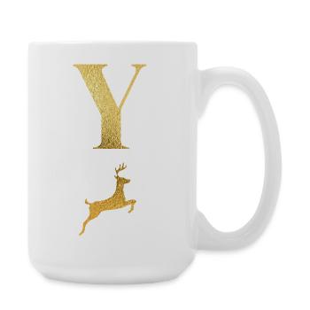 Buchstabe und goldener Hirsch - Geschenkidee - Große Tasse 440 ml - Weiß - Rechts