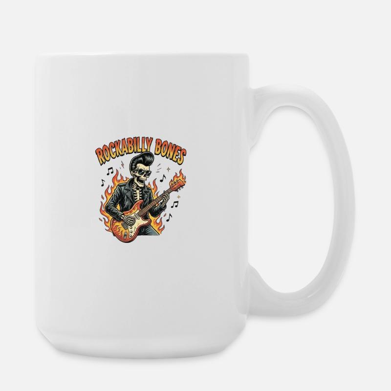 Rockabilly Bones – Retro Comic Skelett mit brennen - Große Tasse 440 ml - Weiß