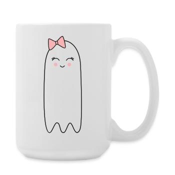 Geist mit rosa Schleife – Süßes Halloween Design - Große Tasse 440 ml - Weiß - Rechts