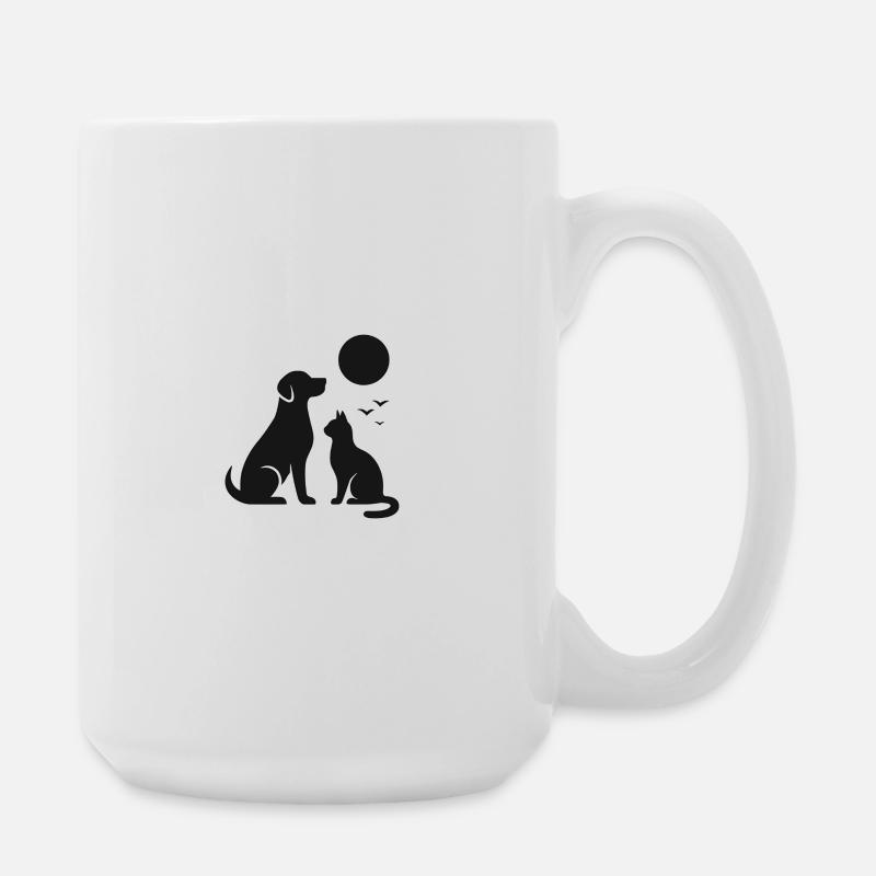 Moonlit Night Dog Cat Silhouette - Large Mug 440 ml - white