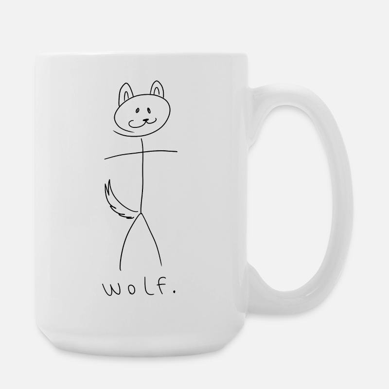 wolf. (black lines) (by Leni Riosa) - Large Mug 440 ml - white