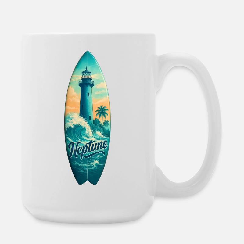 Neptune Lighthouse Surfbrett - Große Tasse 440 ml - Weiß