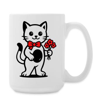 Kawaii Katzenfreund mit roter Schleife - Große Tasse 440 ml - Weiß - Rechts