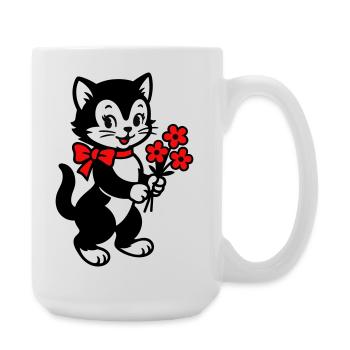 Black Cat with Red Ribbon - Large Mug 440 ml - white - Right