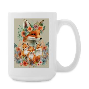 Fuchsfamilie im Blumenkranz - Große Tasse 440 ml - Weiß - Rechts