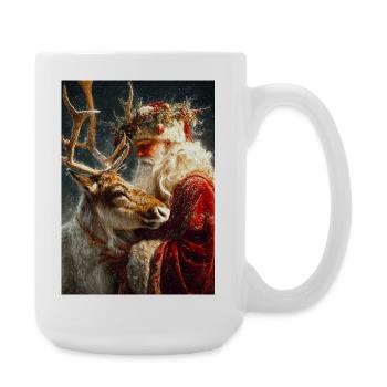 Winter Santa and Reindeer Embrace - Large Mug 440 ml - white - Right