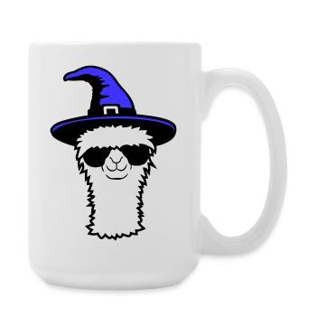 Lama Cool Chapeau de sorcière Lunettes de soleil Halloween Alpaga - Grande tasse 440 ml - blanc - Droite