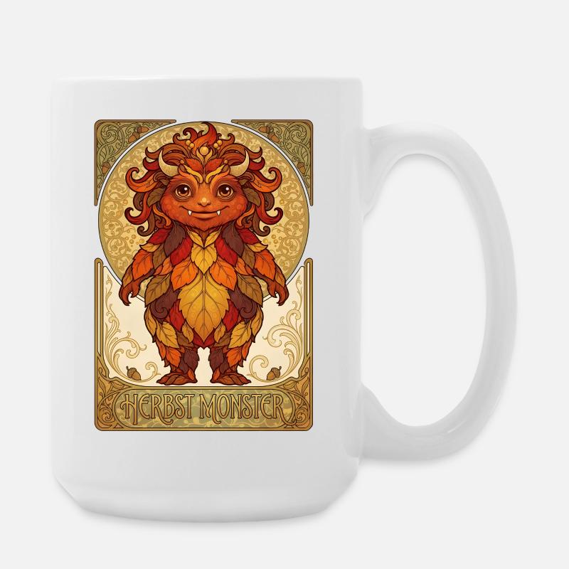 Herbst Monster aus Laub - Große Tasse 440 ml - Weiß