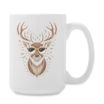 Deer with antlers and sunglasses - Large Mug 440 ml - white - Right