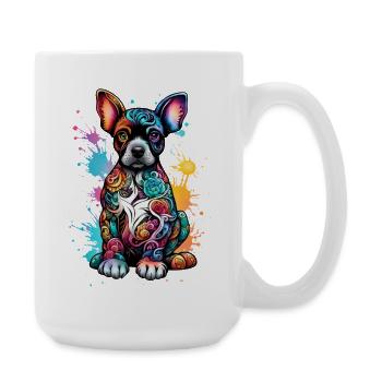 Kunterbunter Hund mit Farbspritzer - Große Tasse 440 ml - Weiß - Rechts