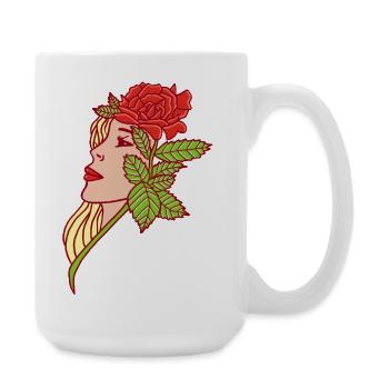 Die junge Frau und die Rose - Große Tasse 440 ml - Weiß - Rechts