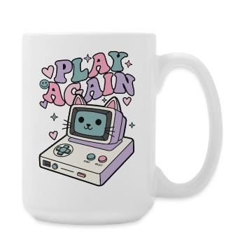 Play Again Katze Retro - Große Tasse 440 ml - Weiß - Rechts