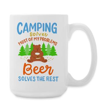 Funny Camping Bear Beer Solves Problems Art - Große Tasse 440 ml - Weiß - Rechts