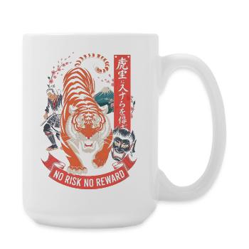 No Risk No Reward Tiger Samurai Design - Large Mug 440 ml - white - Right