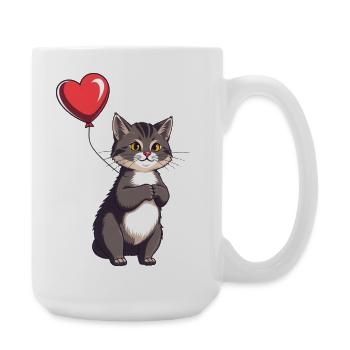 Katze mit Herz Ballon Geschenk Geburtstag - Große Tasse 440 ml - Weiß - Rechts