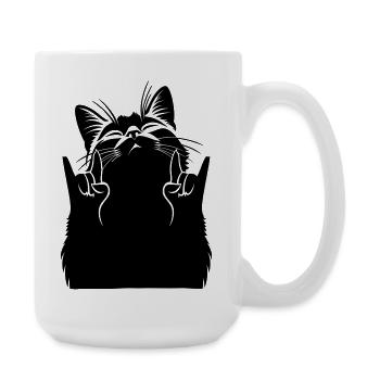 Metal Katze – Rockhandzeichen Silhouette - Große Tasse 440 ml - Weiß - Rechts