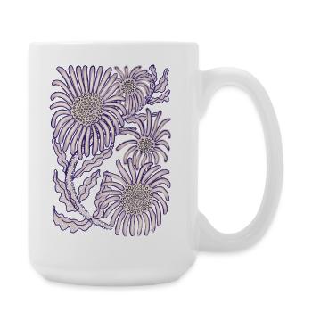 Purple Daisy Botanical Line Art - Large Mug 440 ml - white - Right