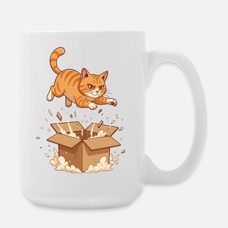 Cat Storm on Cardboard Box Cartoon - Large Mug 440 ml - white