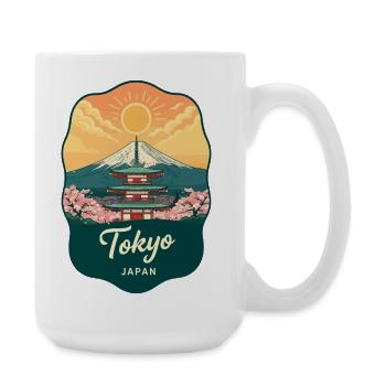Tokyo Mount Fuji Vintage Sunset Travel Badge - Large Mug 440 ml - white - Right