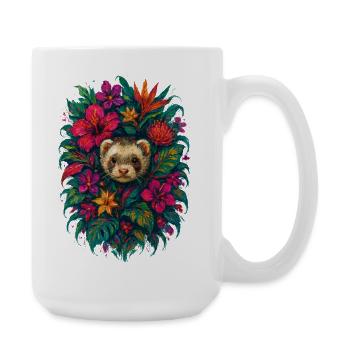Frettchen, tropische exotische Hibiskusblüten - Große Tasse 440 ml - Weiß - Rechts
