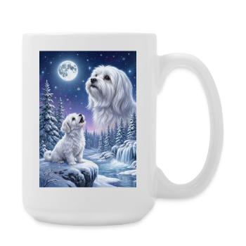 Howling to the Moon Meme Hund Malteser - Große Tasse 440 ml - Weiß - Rechts