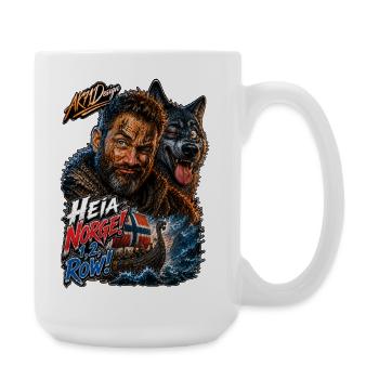 Heia Norge Norwegen Fan Wikinger Wolf Row Motiv - Große Tasse 440 ml - Weiß - Rechts