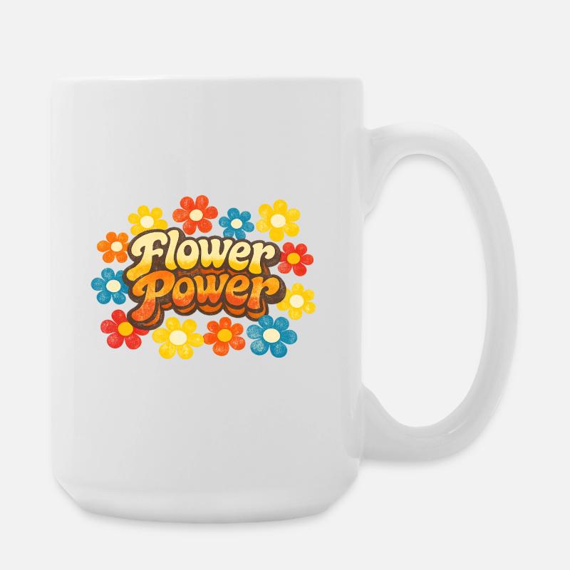 Flower Power Retro - Große Tasse 440 ml - Weiß