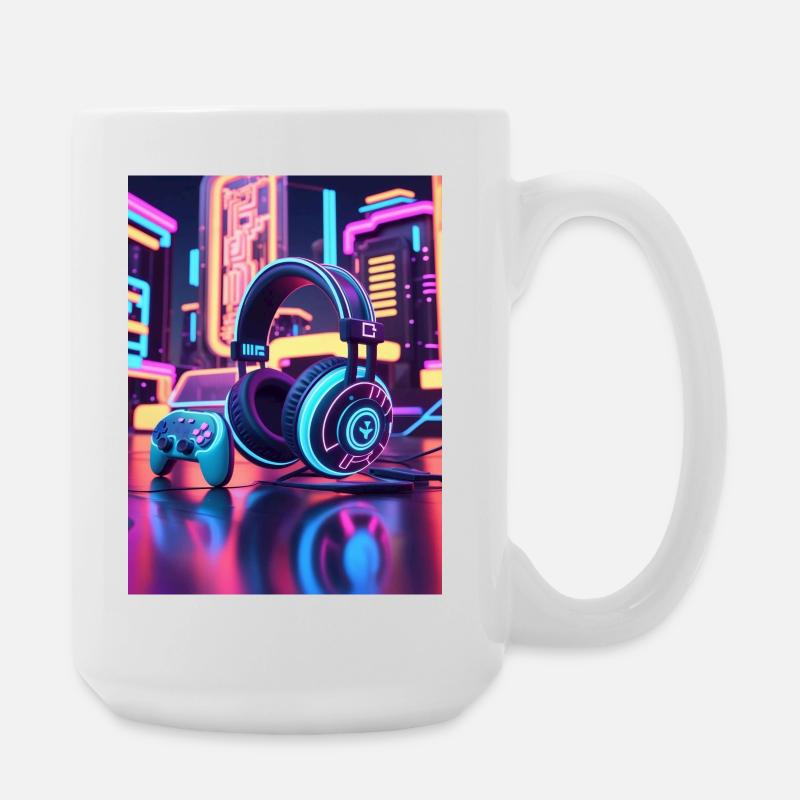 Neon Gaming Headset Design - Large Mug 440 ml - white