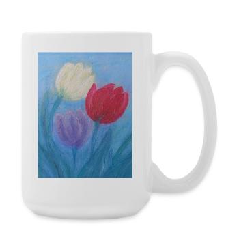 Tulips Abstract Flowers in Vibrant Acrylic - Large Mug 440 ml - white - Right