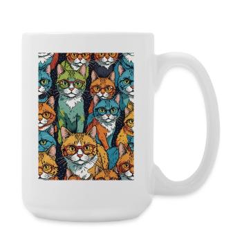Colorful Cats with Glasses Pattern - Large Mug 440 ml - white - Right