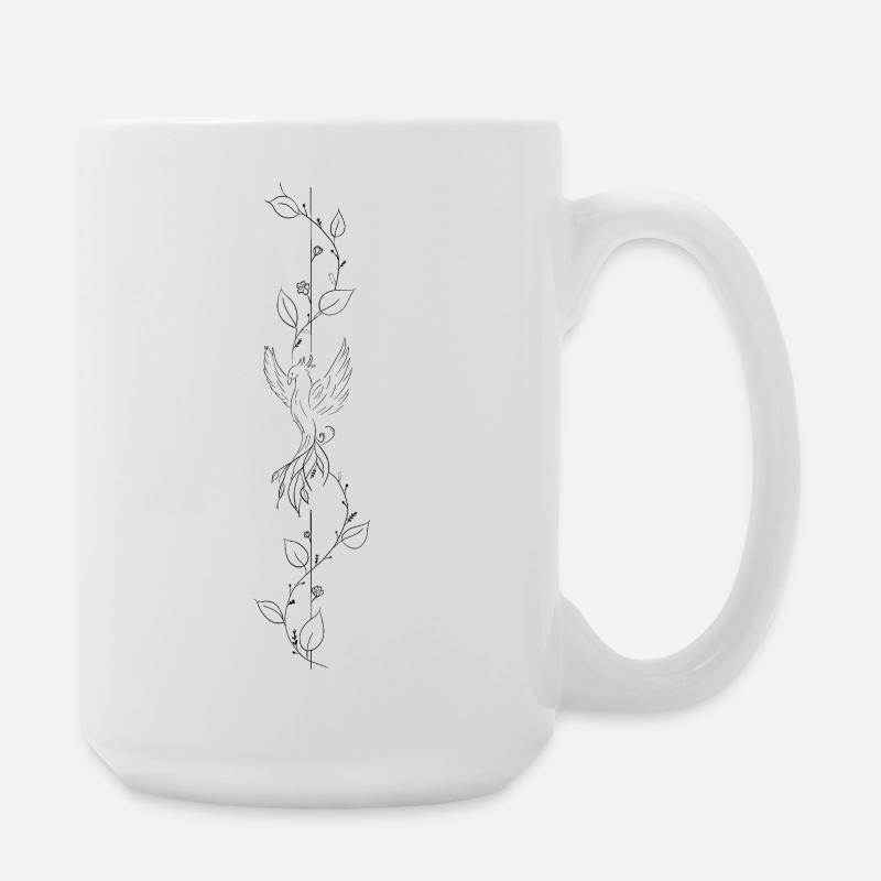 Phönix & Efeu - Symmetrische Ranke | Minimal Line  - Große Tasse 440 ml - Weiß