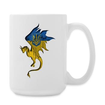 Flagge der Ukraine - Ukraine - Drachensilhouette - Große Tasse 440 ml - Weiß - Rechts