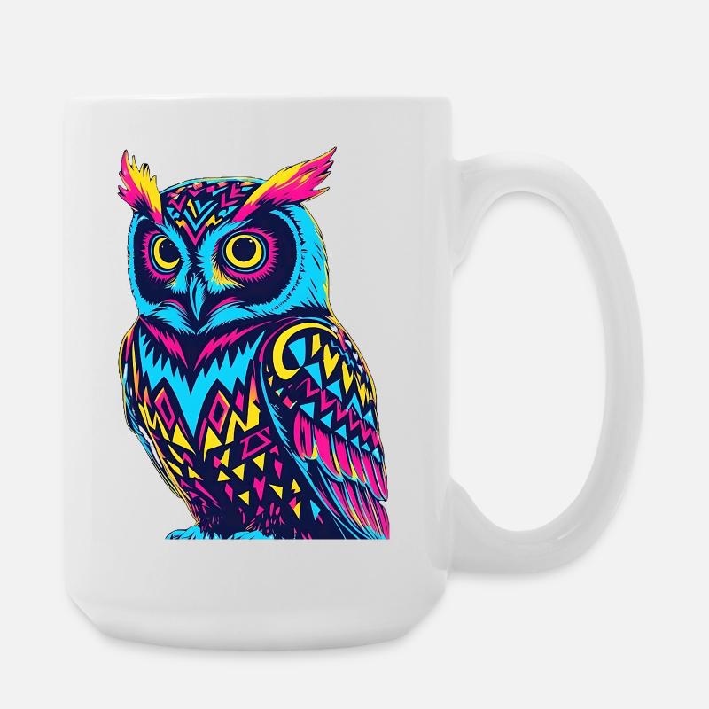 Neon Tribal Eule Design - Große Tasse 440 ml - Weiß
