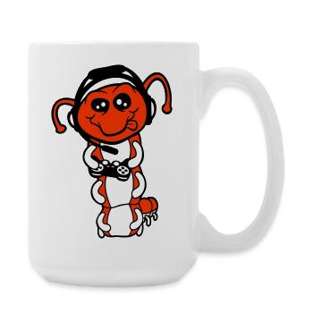 Gamer Raupe Nerd zocken Controller Konsole Spiel - Große Tasse 440 ml - Weiß - Rechts