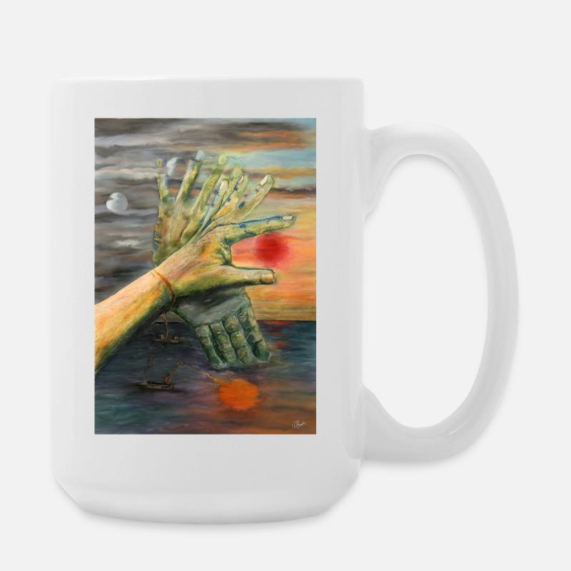 Surreal Twin Hands at Sunset - Large Mug 440 ml - white