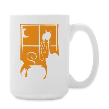 Halloween Katze Maus Fisch orange Fenster Mond - Große Tasse 440 ml - Weiß - Rechts