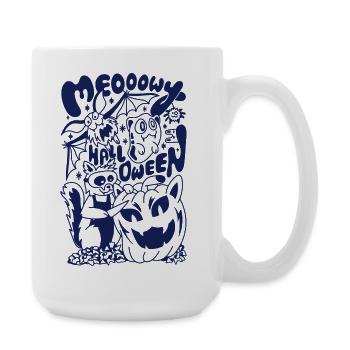 Meowy Halloween Cat Pumpkin Cartoon Doodle - Large Mug 440 ml - white - Right