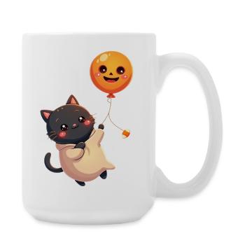 Halloween Katze mit Halloween Kürbis - Große Tasse 440 ml - Weiß - Rechts