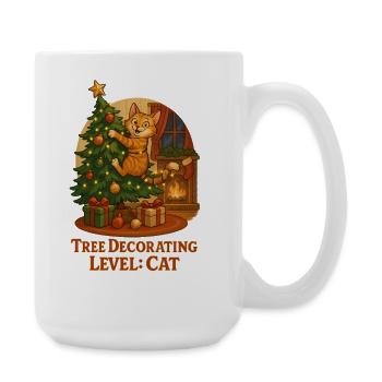 Cat decorates Christmas tree - Large Mug 440 ml - white - Right