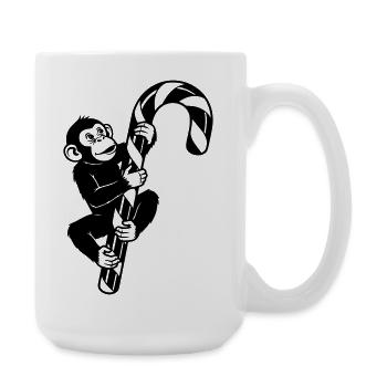 Funny Christmas Monkey with Candy Cane Cartoon - Large Mug 440 ml - white - Right
