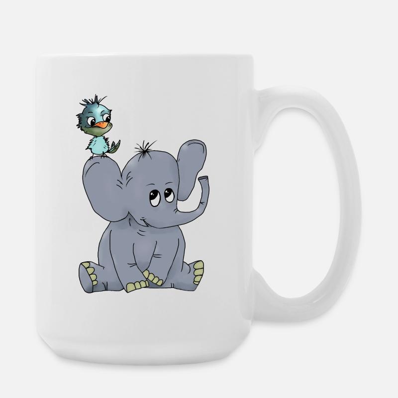 Elefant_mit_Vogel - Large Mug 440 ml - white