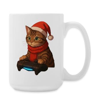 Katzen-Gamer im Weihnachtslook - Große Tasse 440 ml - Weiß - Rechts