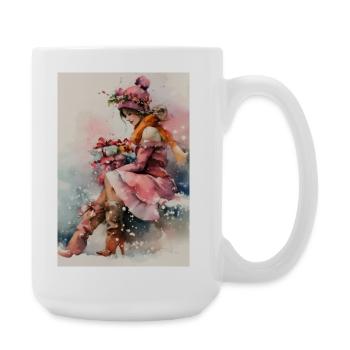 Fille d'hiver en aquarelle et cadeaux - Grande tasse 440 ml - blanc - Droite