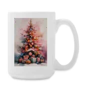 Pastellfarbener Aquarell-Weihnachtsbaum - Große Tasse 440 ml - Weiß - Rechts