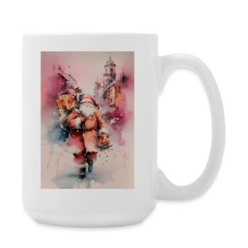 Städtischer Aquarell-Weihnachtsmann und Geschenke - Große Tasse 440 ml - Weiß - Rechts