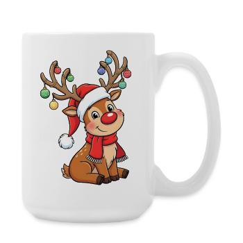 Süßes Weihnachtsrentier mit Deko und Mütze - Große Tasse 440 ml - Weiß - Rechts