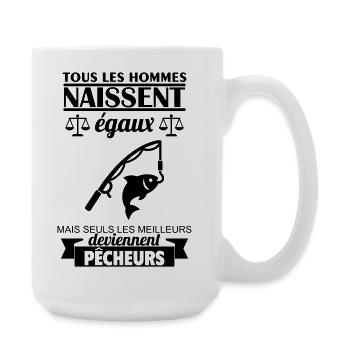 Alle Männer werden als Fischer gleich geboren. Angeln - Große Tasse 440 ml - Weiß - Rechts